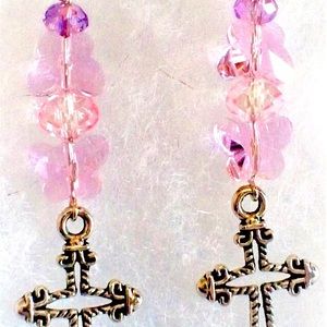 Pink Crystal Cross Earrings